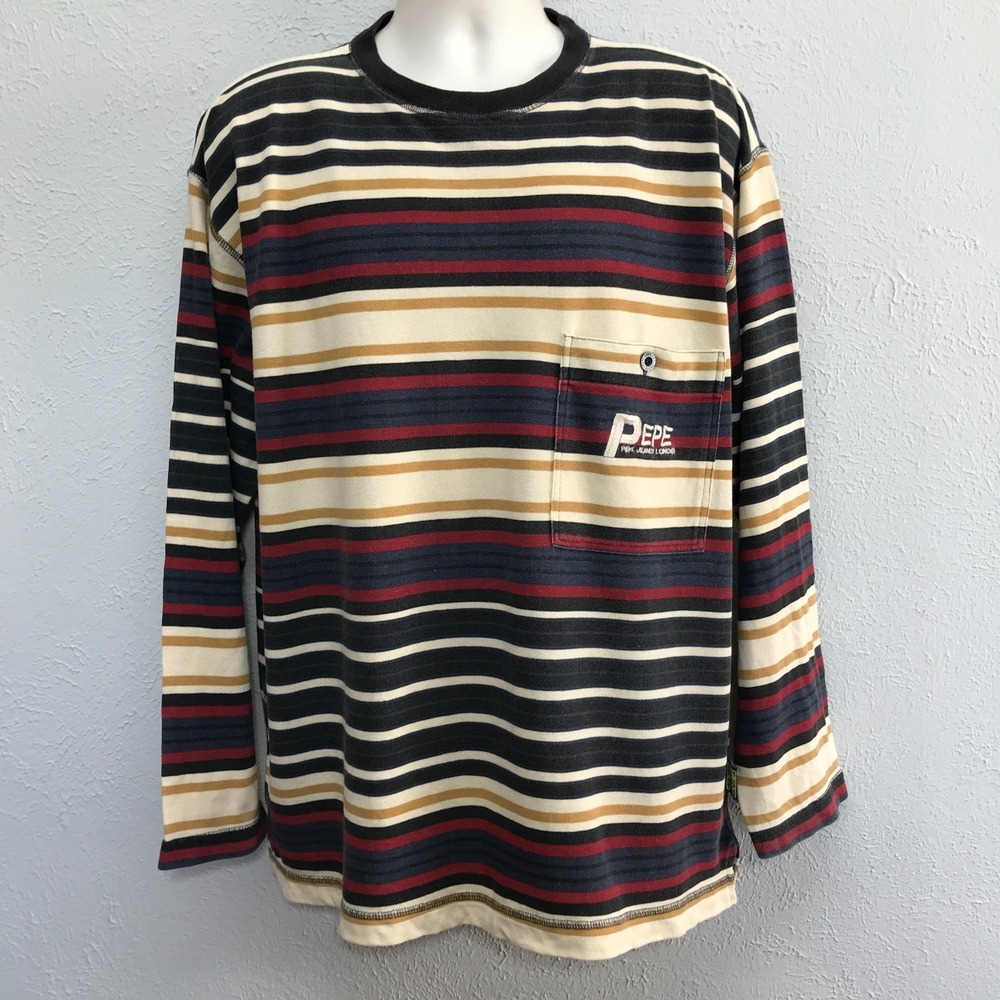 Vintage 90s Pepe Jeans London Shirt Mens L Striped Long Sleeve Cotton